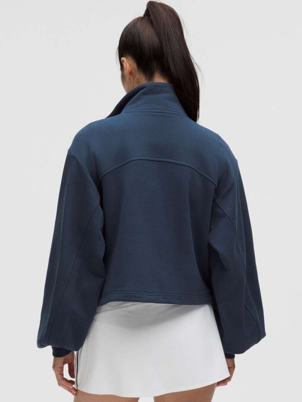 lululemon Terry Tennis  Navy Half-Zip Cropped Cowl Sweater, Size M - Picture 13 of 16